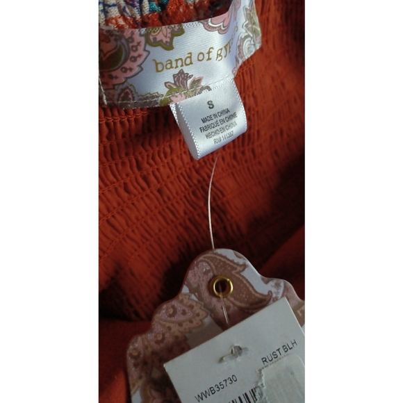 Band of Gypsies Ruffle V-Neck Faux Wrap Maxi Dress - Burnt Orange/Blue-Multi - Picture 12 of 16